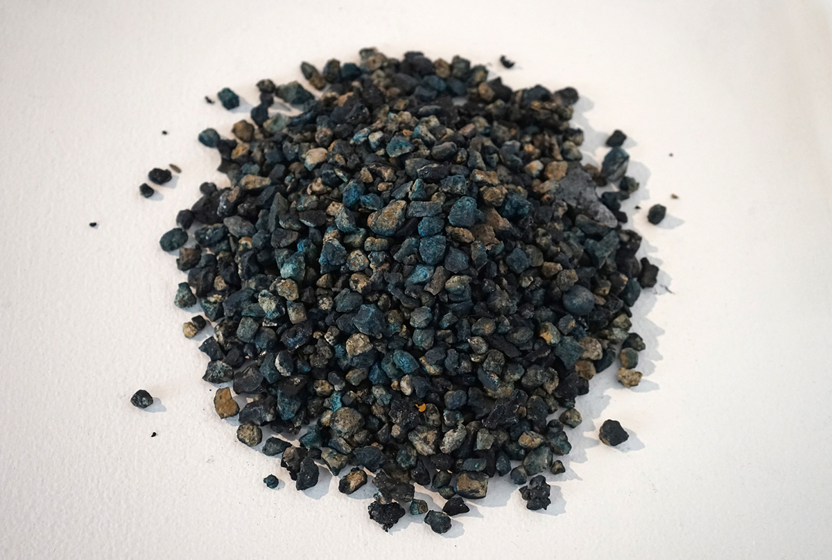 "Landscape is not so much the object as the homeland of our senses," After Merleau-Ponty . Rocks, carbon, pigment from Ablation Zone . 2016.