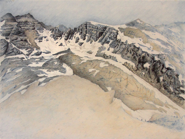 Fissure: Mission Mountain Wilderness. Graphite and color pencil. 18"x24". 2015.