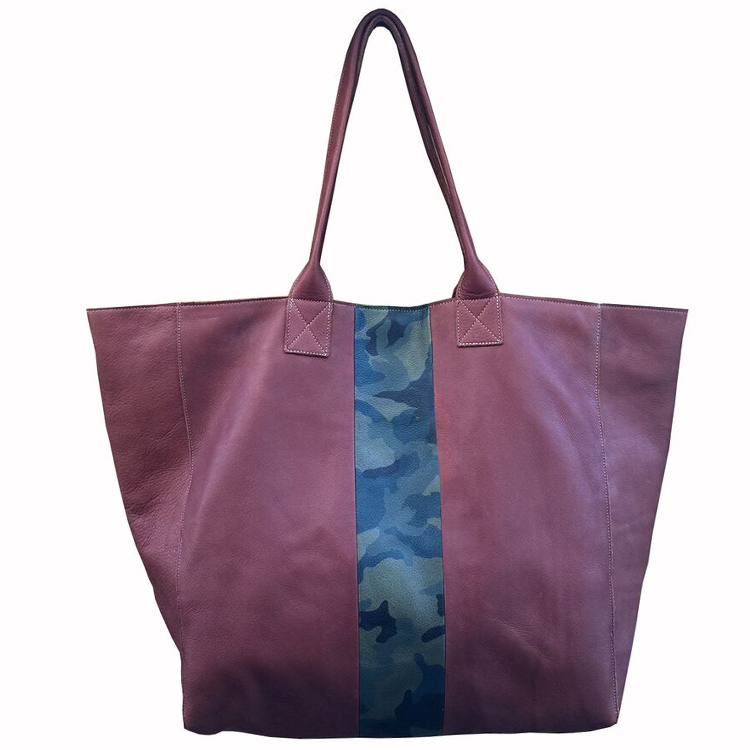 Noha Tote- Brandy with Camo Stripe