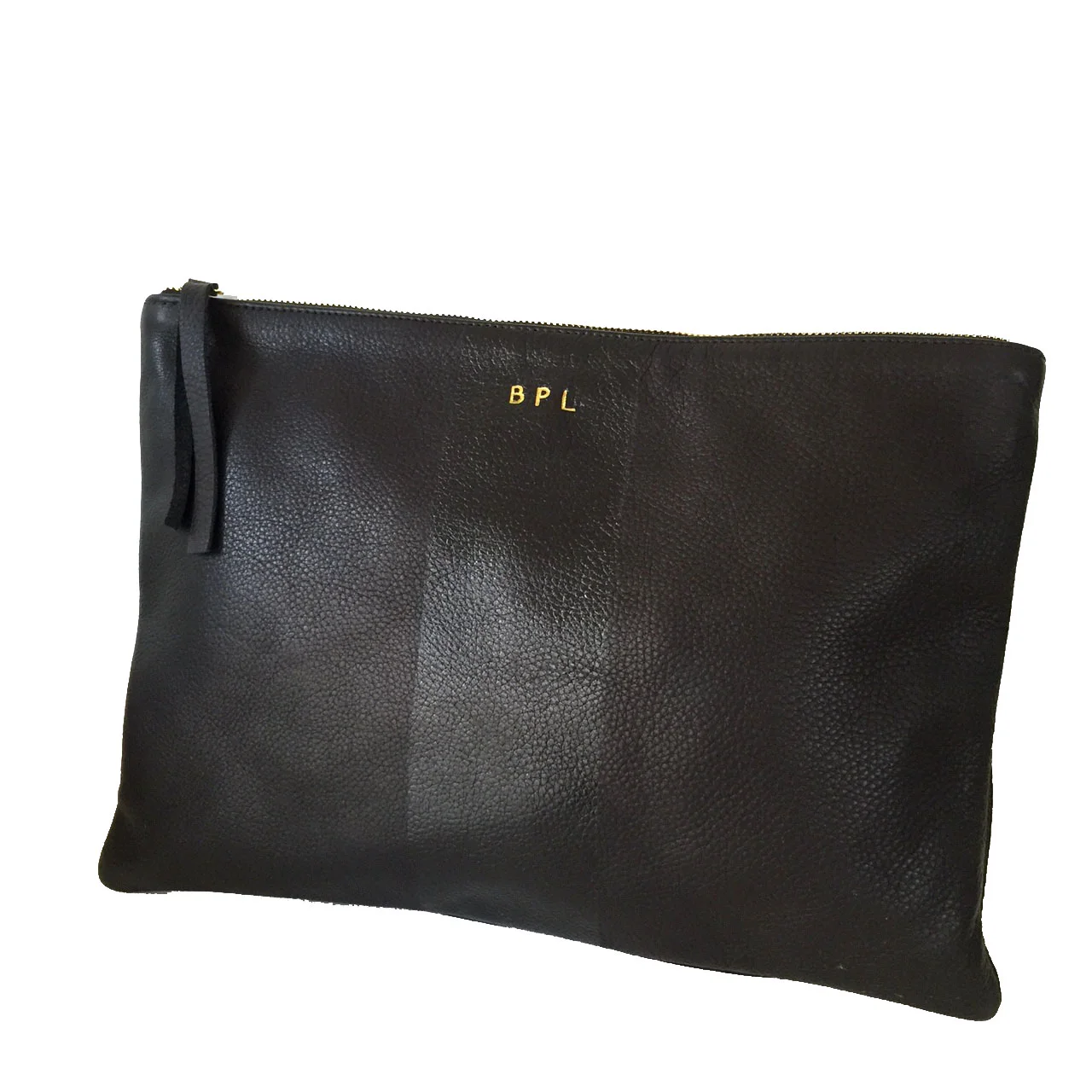 Large Clutch in black leather - Personalized