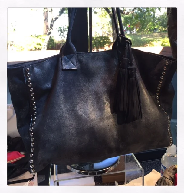 JAKE Tote Studded in Silver Distressed Leather with Tassel  display picture 3