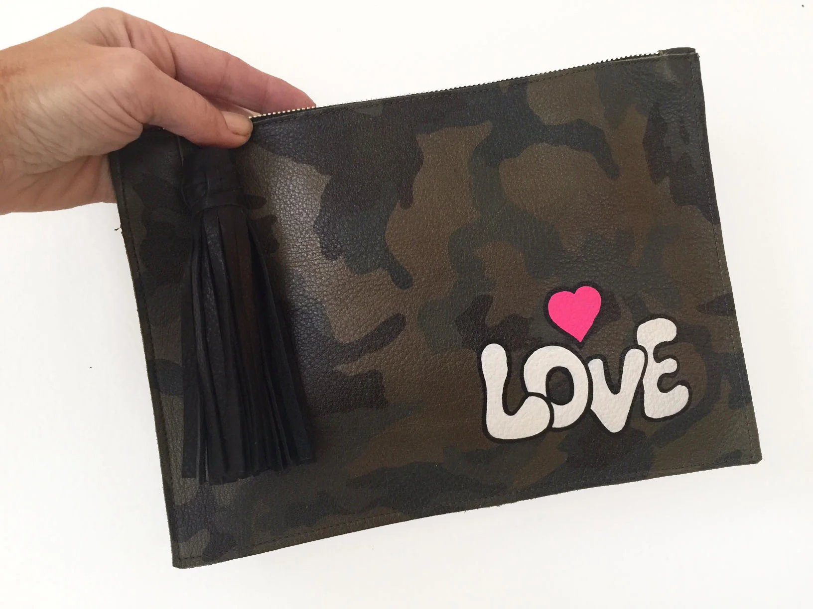 7" x 10" clutch with tassel with your initials or a symbol $295