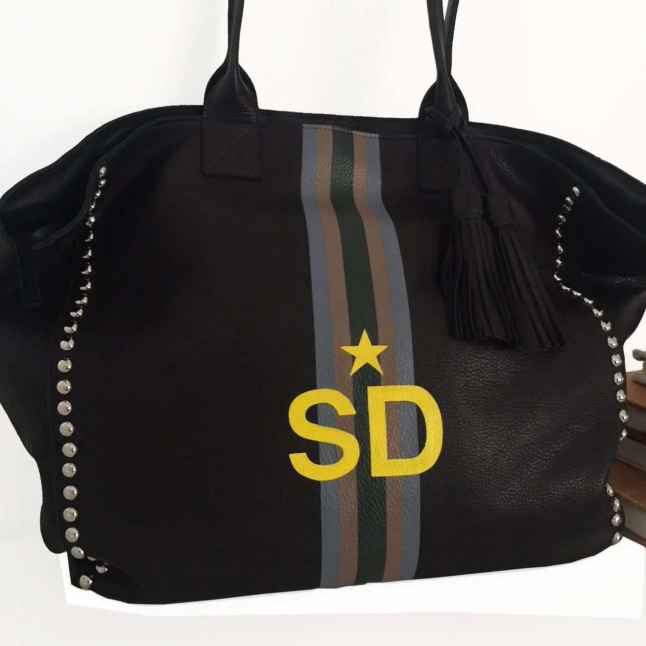 Noha Studded in Black Leather - Personalized