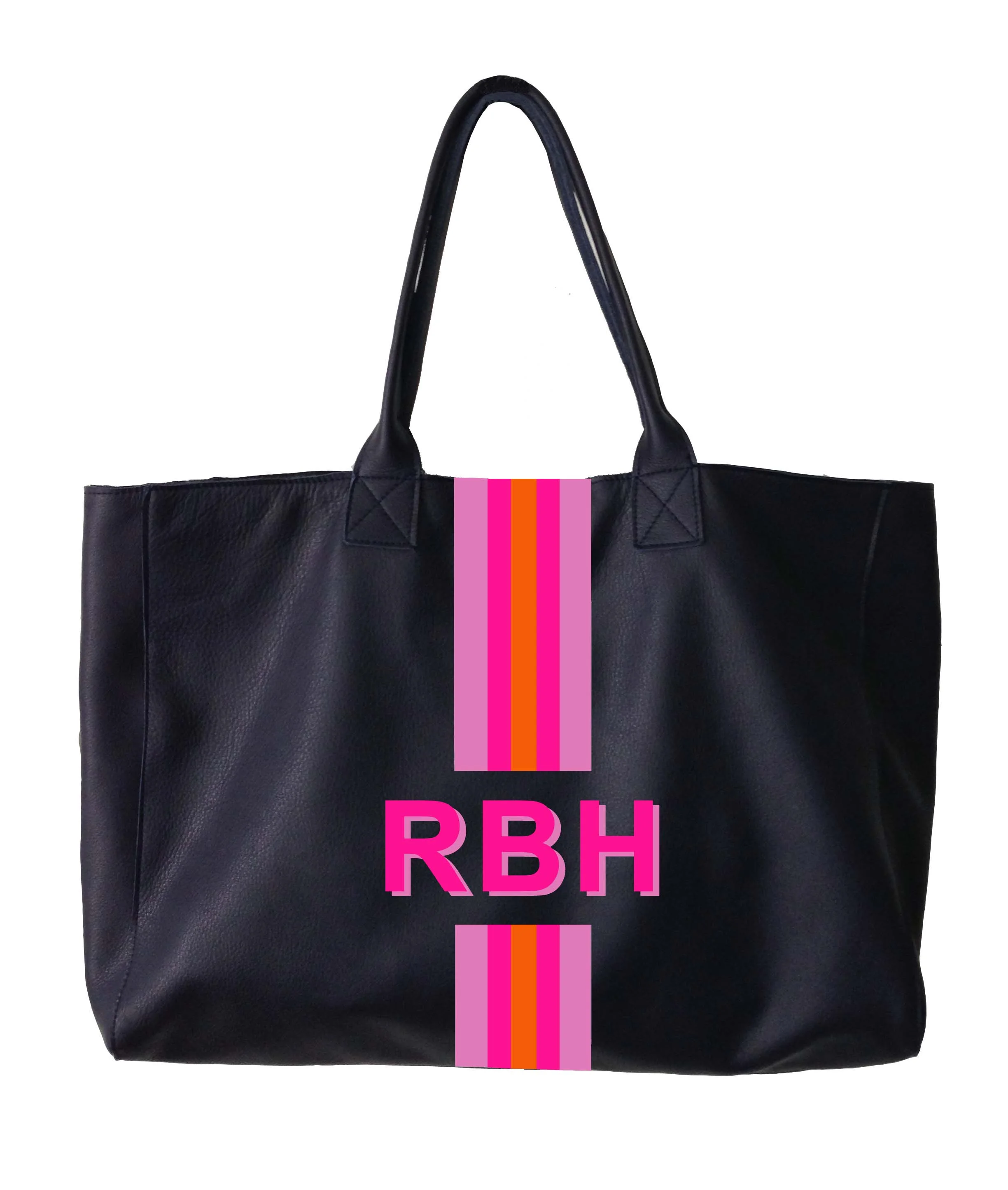 JAKE Tote in Navy Leather - Customized with stripes and Initials