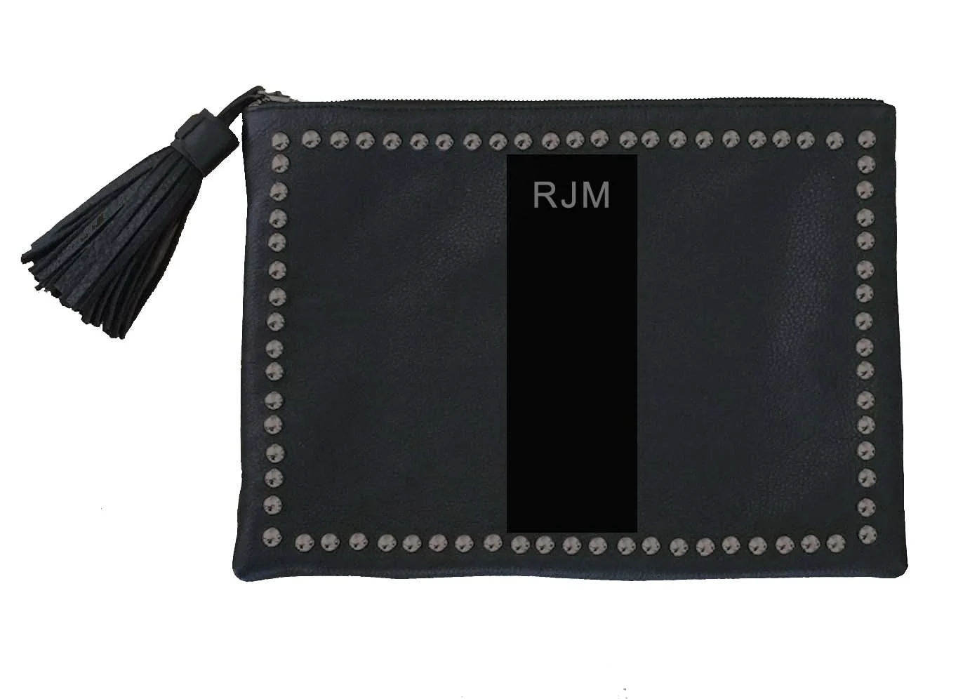 Studded Black Clutch with Tassel - Customized with stripe and Initials