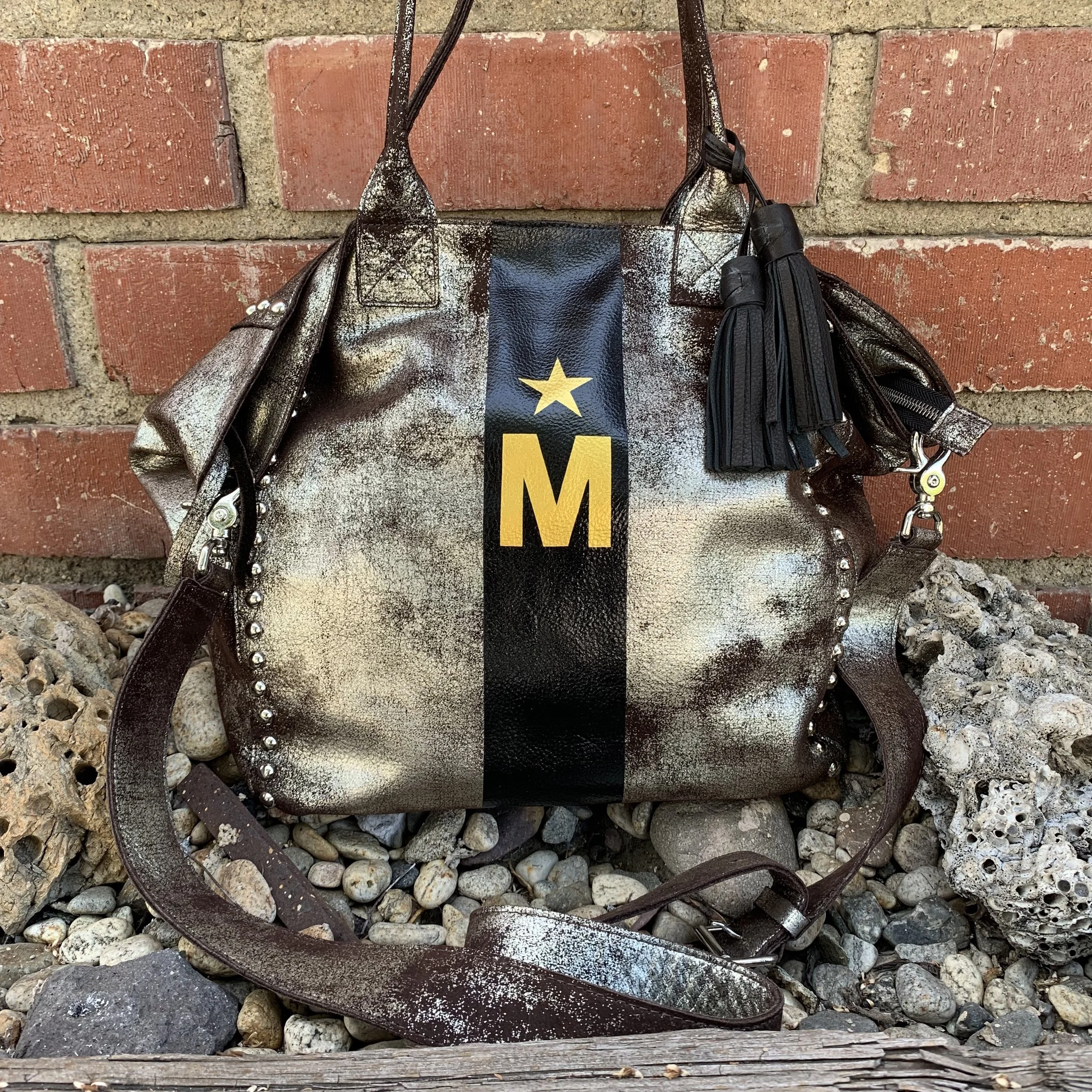 STUDDED MINI NOHA in GOLD DISTRESSED LEATHER - Customized