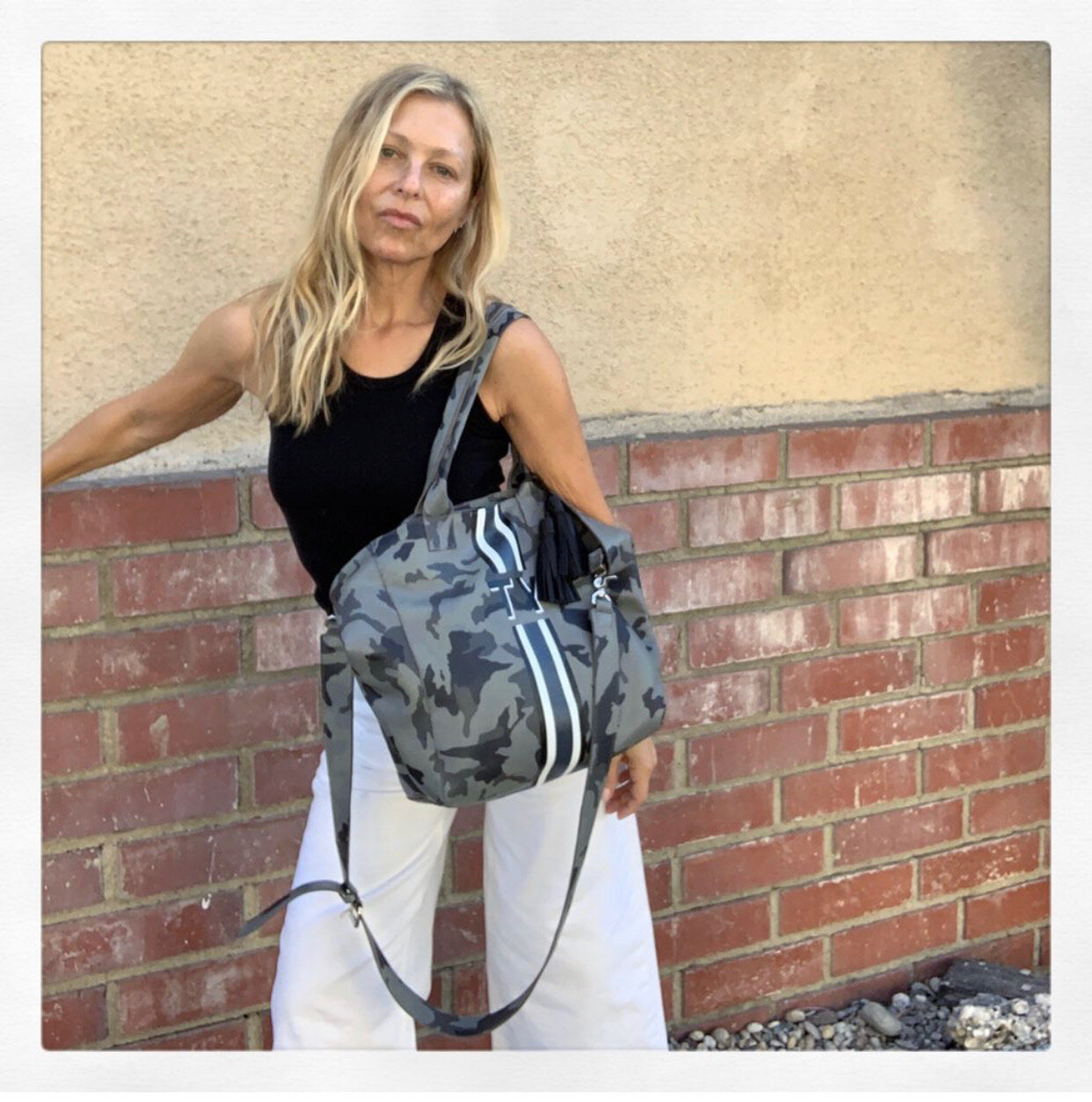 Mini Noha Tote in Gray Camouflage - Personalized with Stripes and Initials