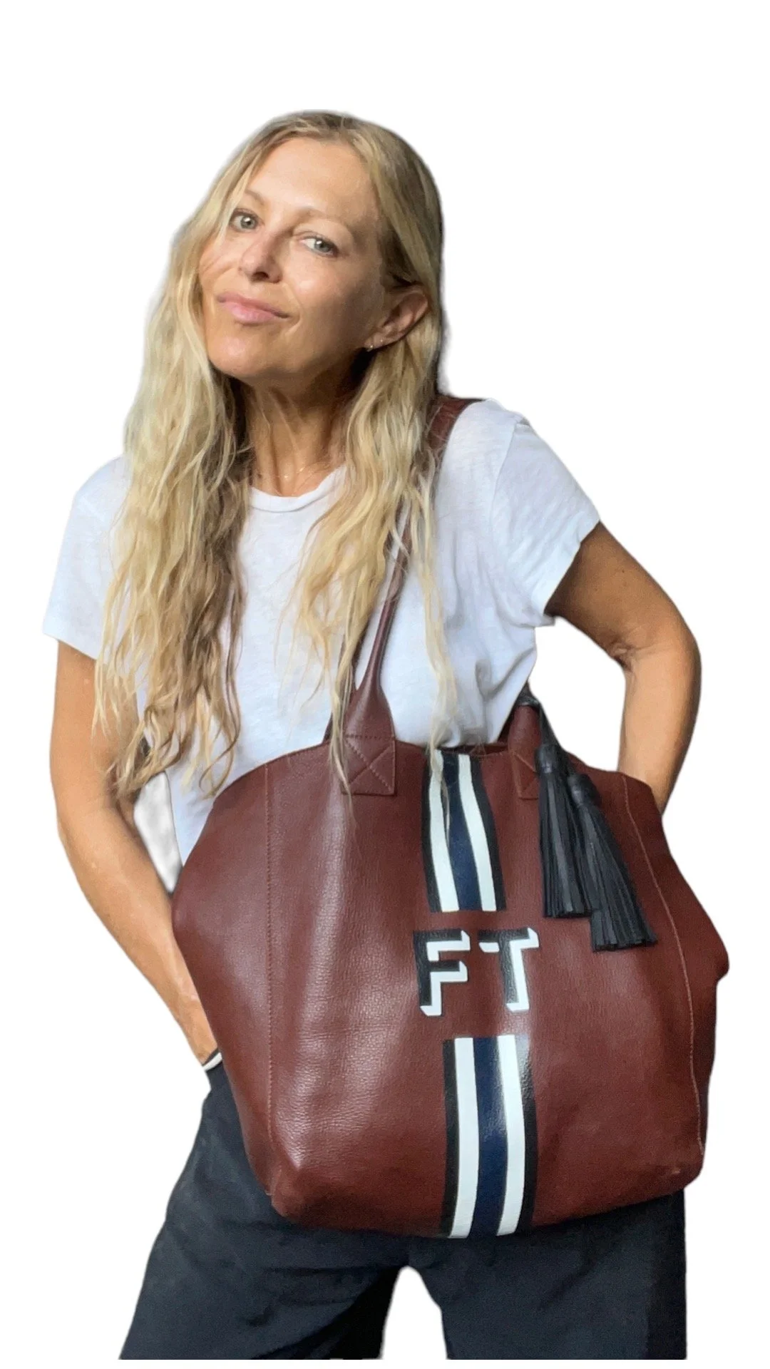 MINI NOHA TOTE IN BRANDY LEATHER Customized with 3D letters