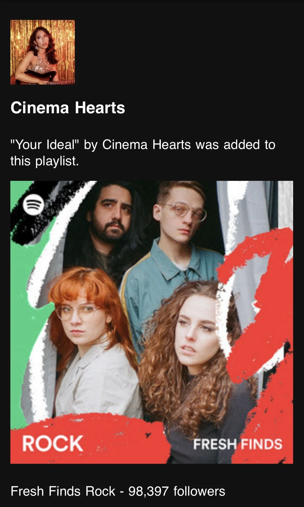 "Your Ideal" featured on Spotify Fresh Finds Rock Playlist