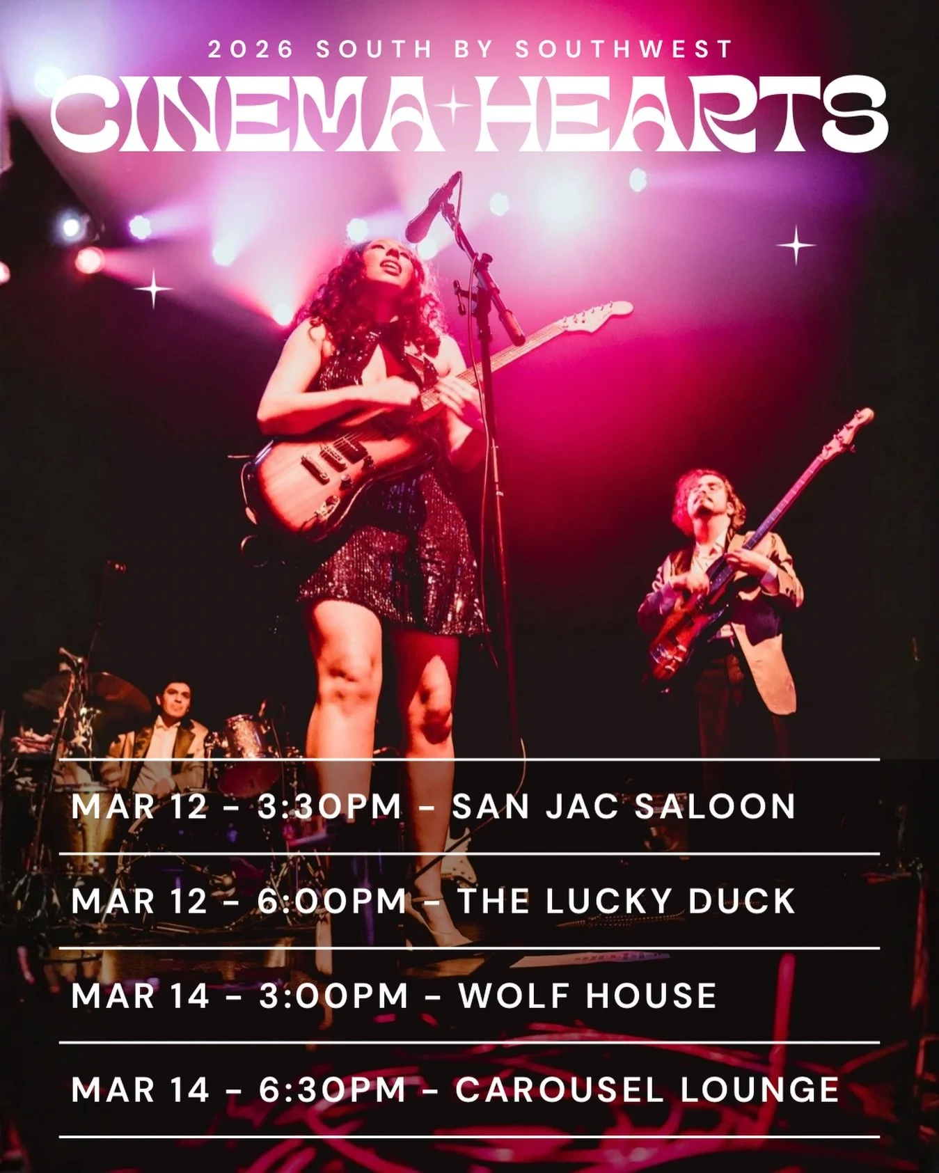 this week we go to @sxsw! schedule subject to change because we&rsquo;re on standby for official shows (i literally had a dream last night that we were picked). where will we see you?

Thu 3/12 3:30pm - Austin Rhythm Revival at @sanjacsaloon upstairs