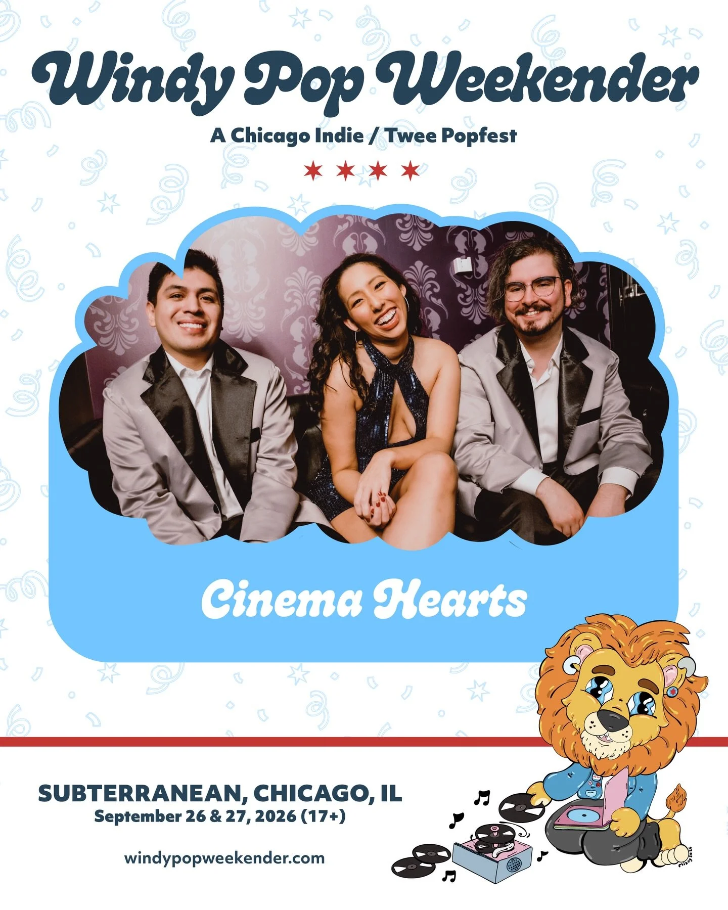 We&rsquo;re coming to Chicago! Cinema Hearts plays the @windypopweekender on Sept 27. 

Presale is live now with code ITSLOVE. General weekend passes are on sale Thursday, April 8, 10am Central.