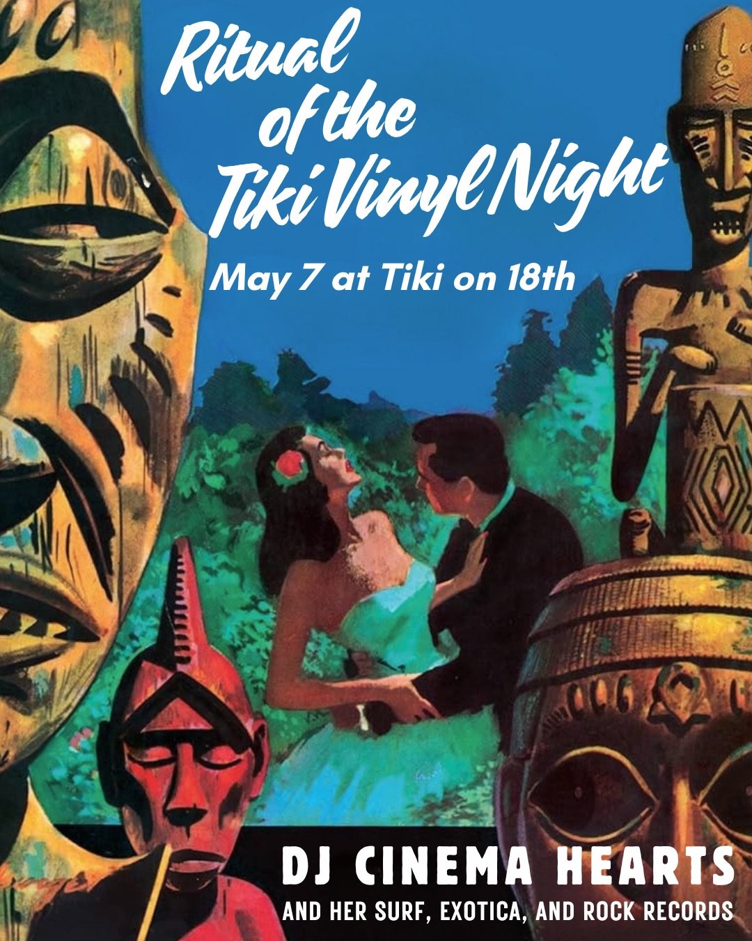 Tiki Vinyl Night returns on Thursday, May 7, 7-11pm at @tikion18dc 🌴 Enjoy vintage tropical vibes with an all-vinyl set of surf rock, exotica, Hawaiian folk, world music, and more. Come early for the classic tiki music, stay late for rock hits. 🌺🍹