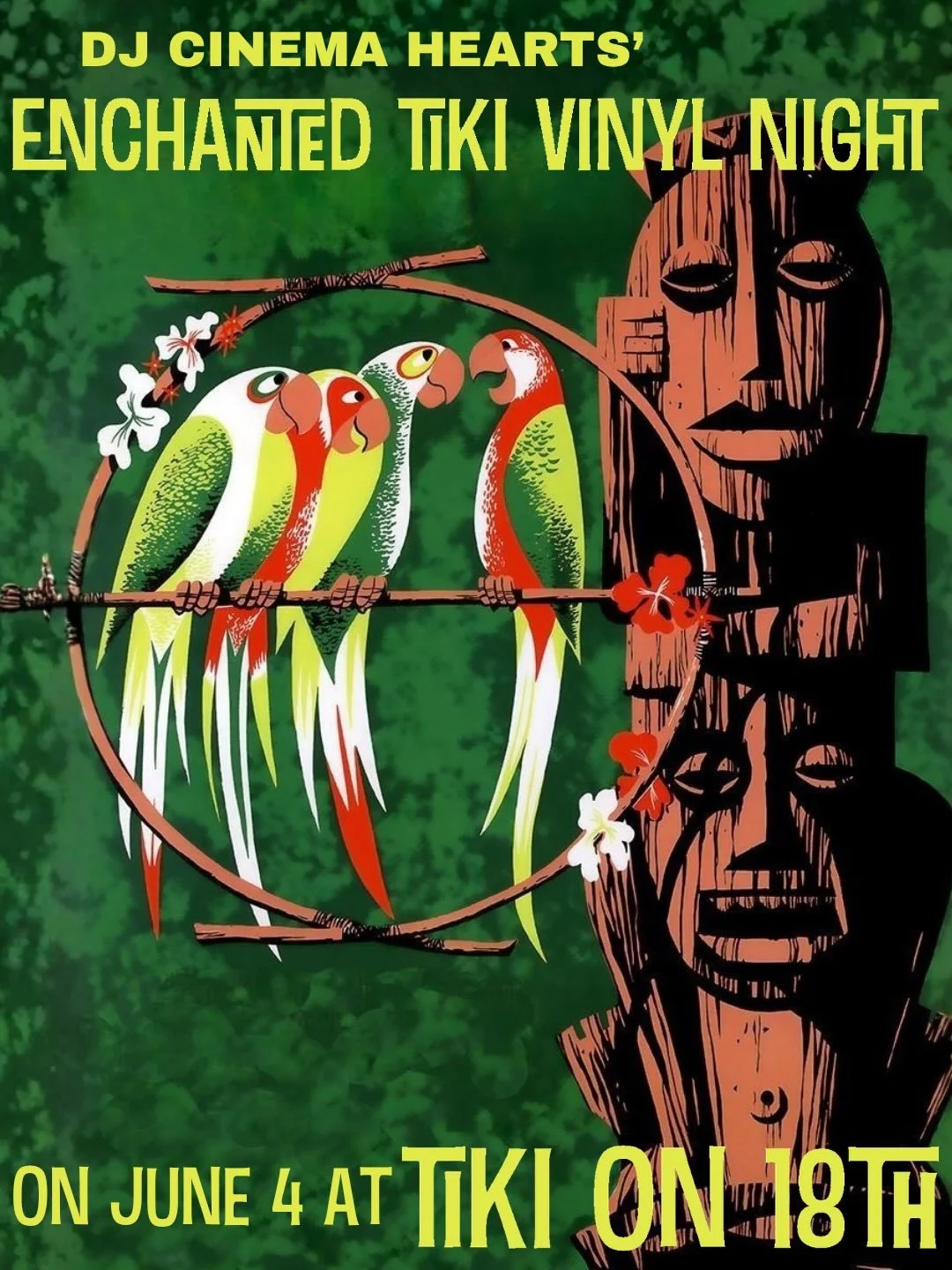 It&rsquo;s a vintage 60s party! 🦜 Tiki Vinyl Night is Thursday, June 4, 7-11pm at @tikion18dc. DJ @cinema_hearts plays an all-vinyl set of surf rock, exotica, Hawaiian, world music, rock n roll, soul, and more. No cover. Tropical dress encouraged! ?