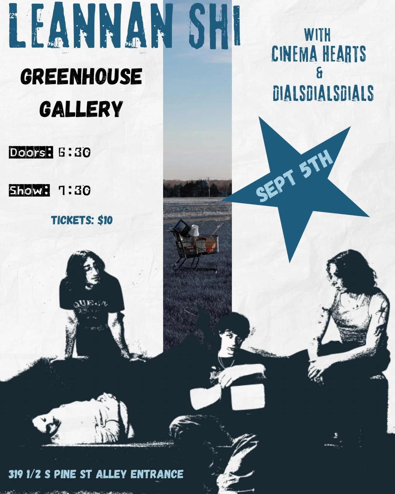 RICHMOND! NoVA bands @leannan_shi and @cinema_hearts play with RVA locals @dialsdialsdials for a house show at Greenhouse Gallery (319 S Pine St). Save the date for Saturday, Sept 5, Labor Day Weekend, for a night of pop indie rock.