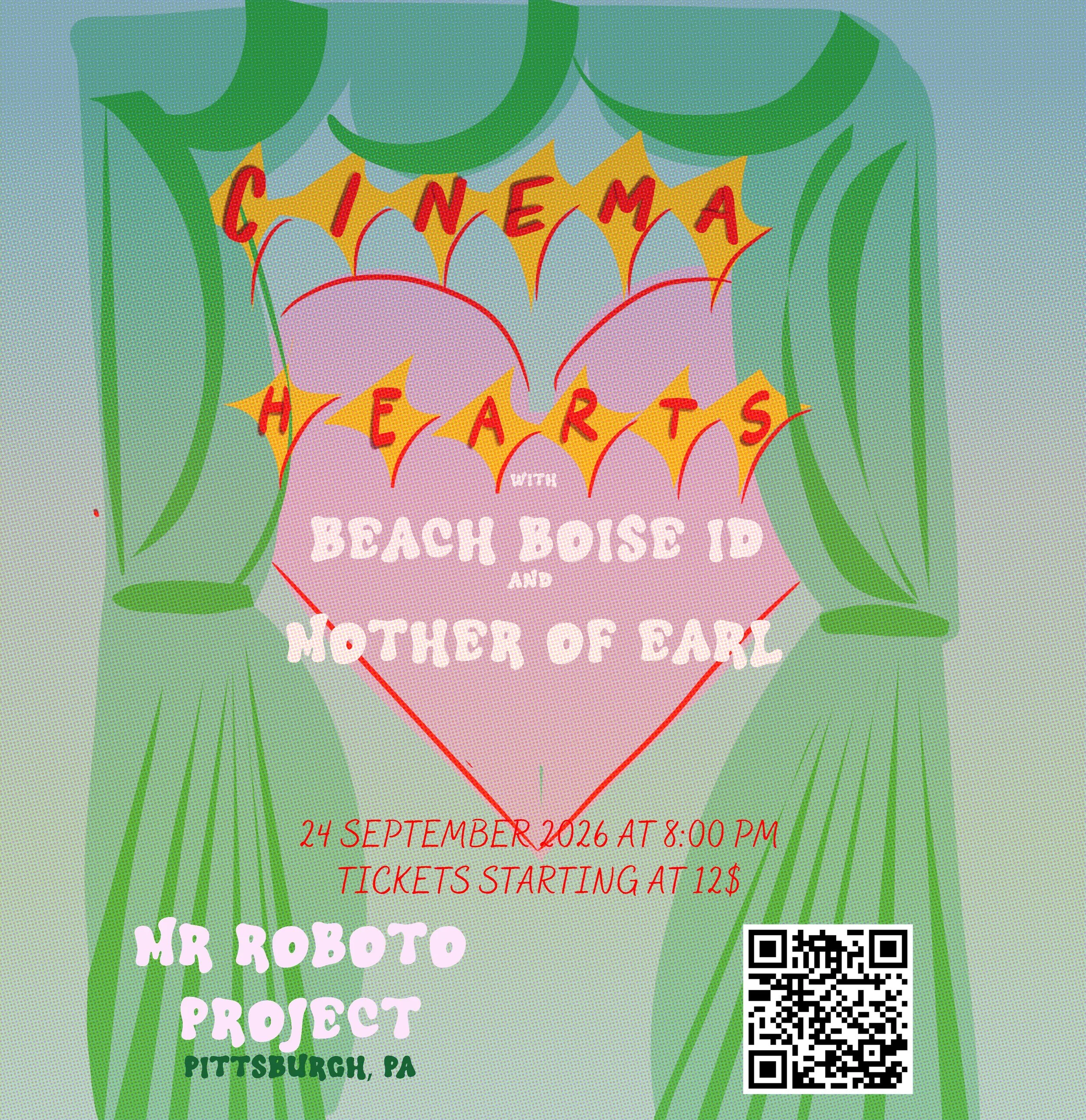 PITTSBURGH! DC rock stars @cinema_hearts come to town on Thursday, Sept 24. It&rsquo;s an indie pop rock show featuring local bands @beachboise.id and @motherofearl at @mr_roboto_project. If you&rsquo;re a fan of the 2010s does 1960s indie sound, thi