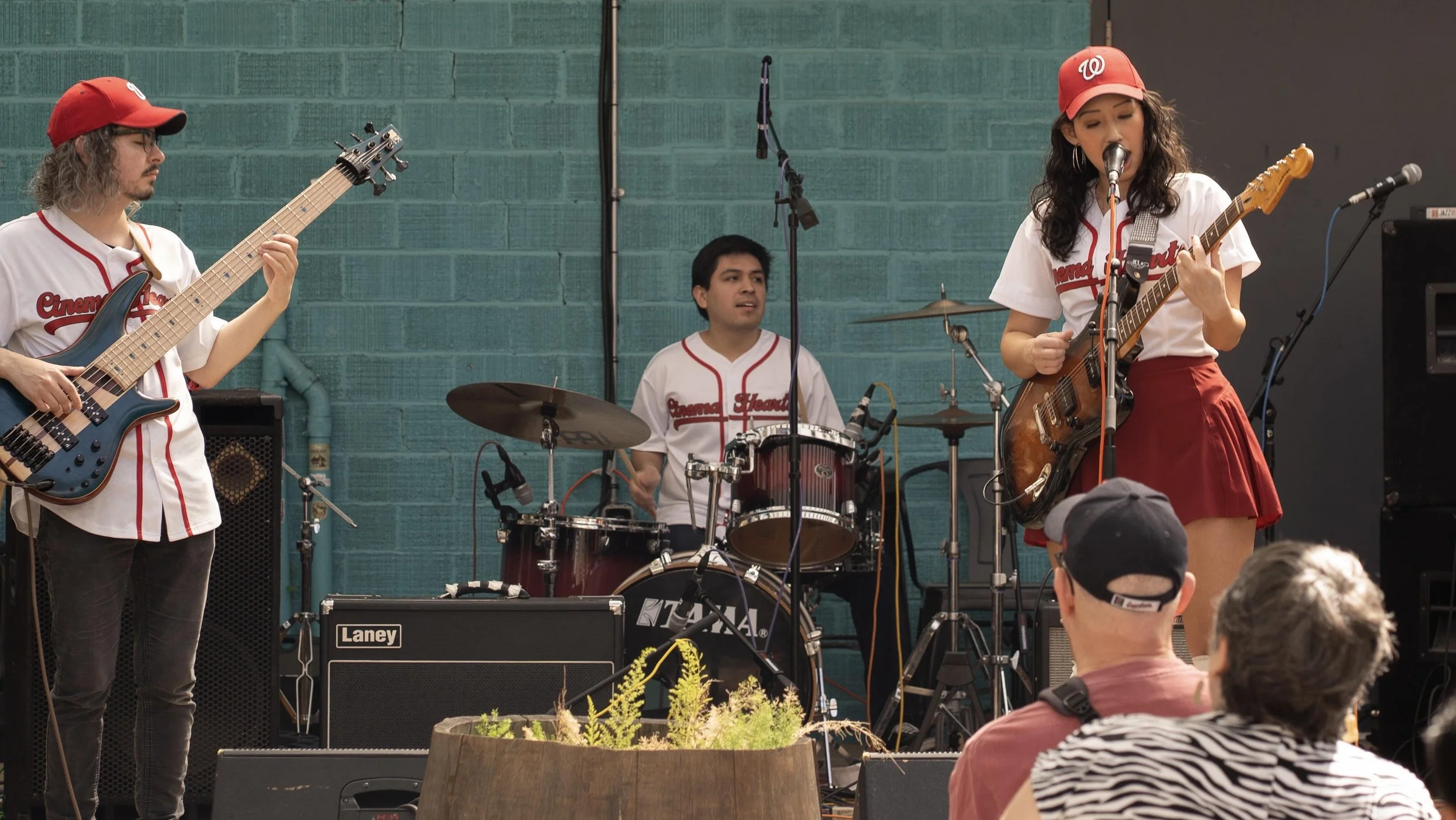 Rock band Cinema Hearts at SXSW. They're dressed like the Washington Nationals baseball team.