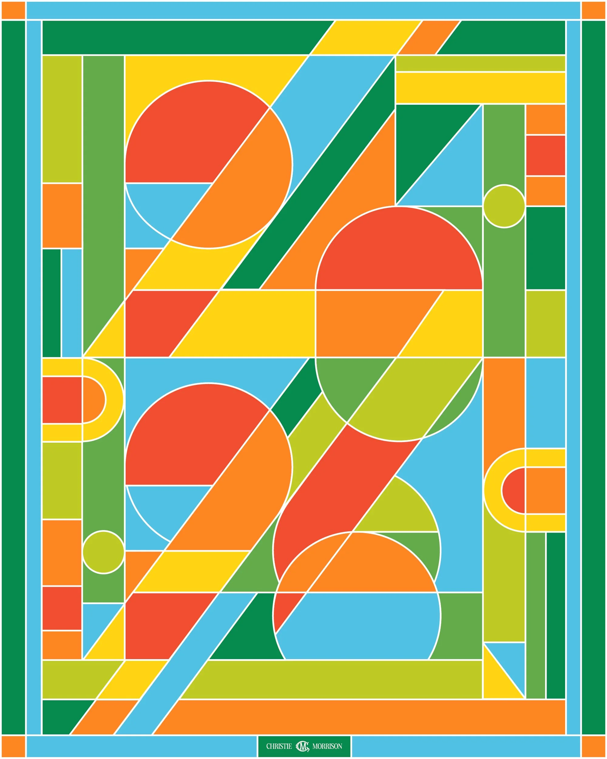 Geometric design, stained glass style with "2026" in the shapes, in bright colors