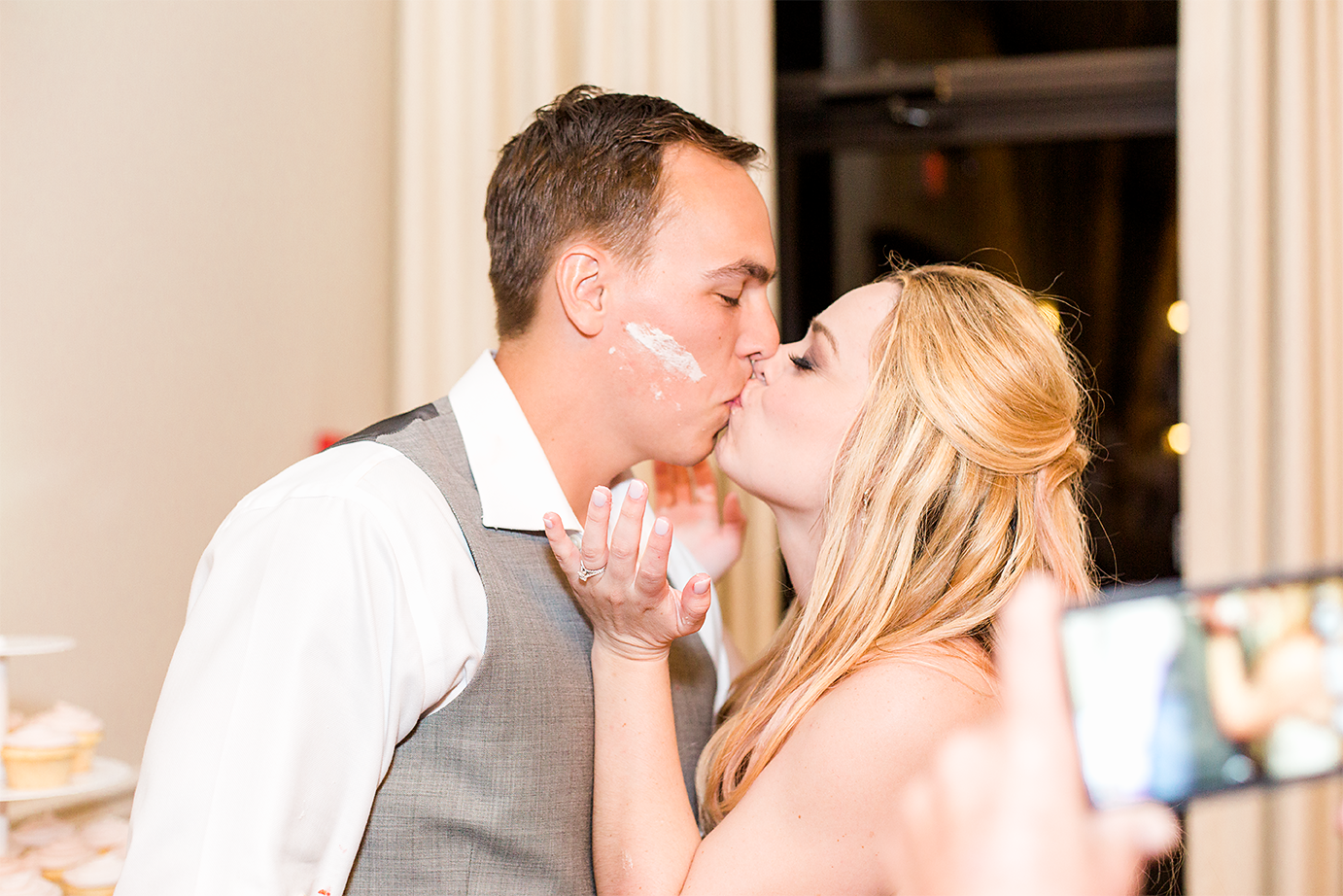 Bride and groom kissing
