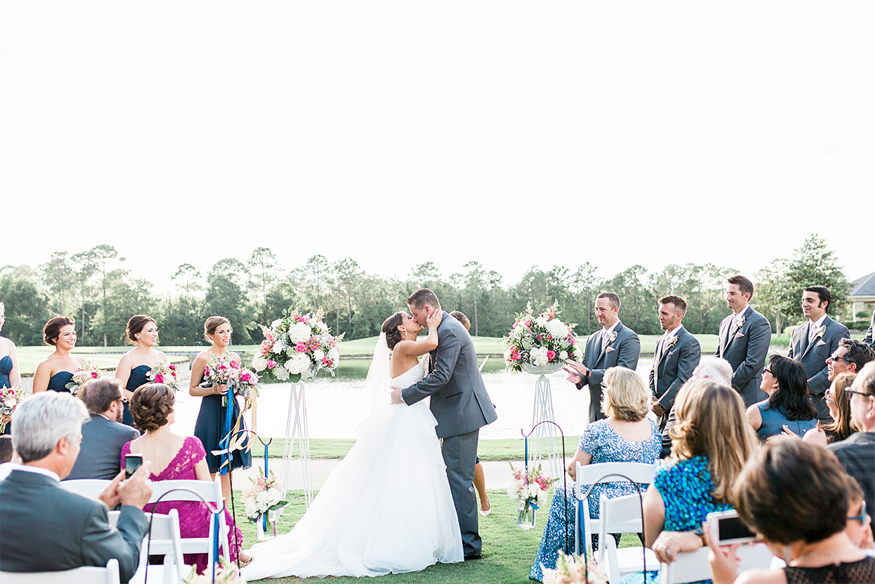Bride and groom's first kiss