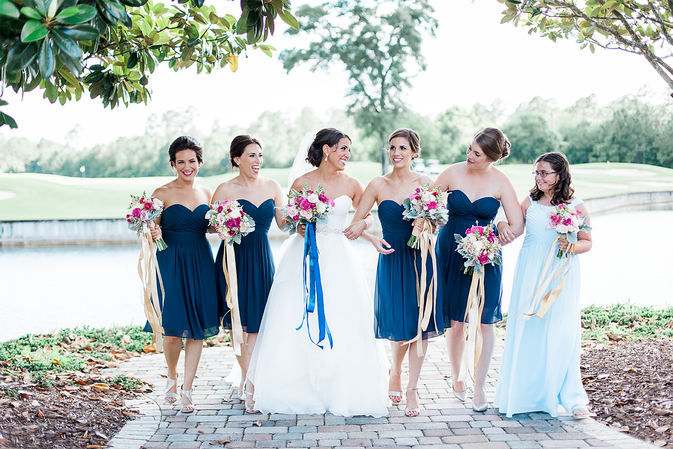Bride and bridal party in the golf club