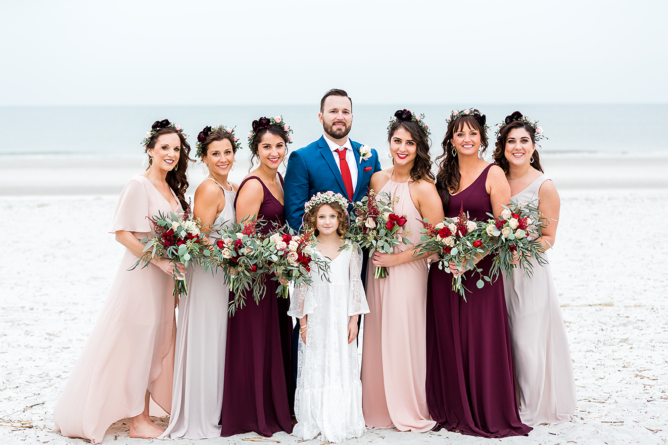 groom with bridesmaids