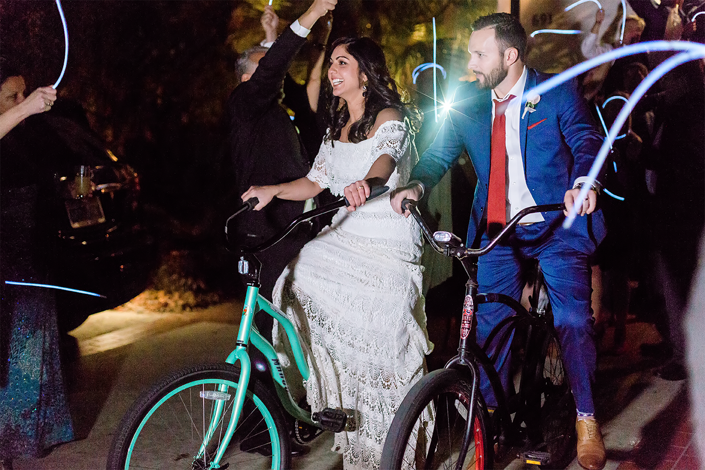 bride and groom's exit with the bike after their wedding in jacksonville beach, fl