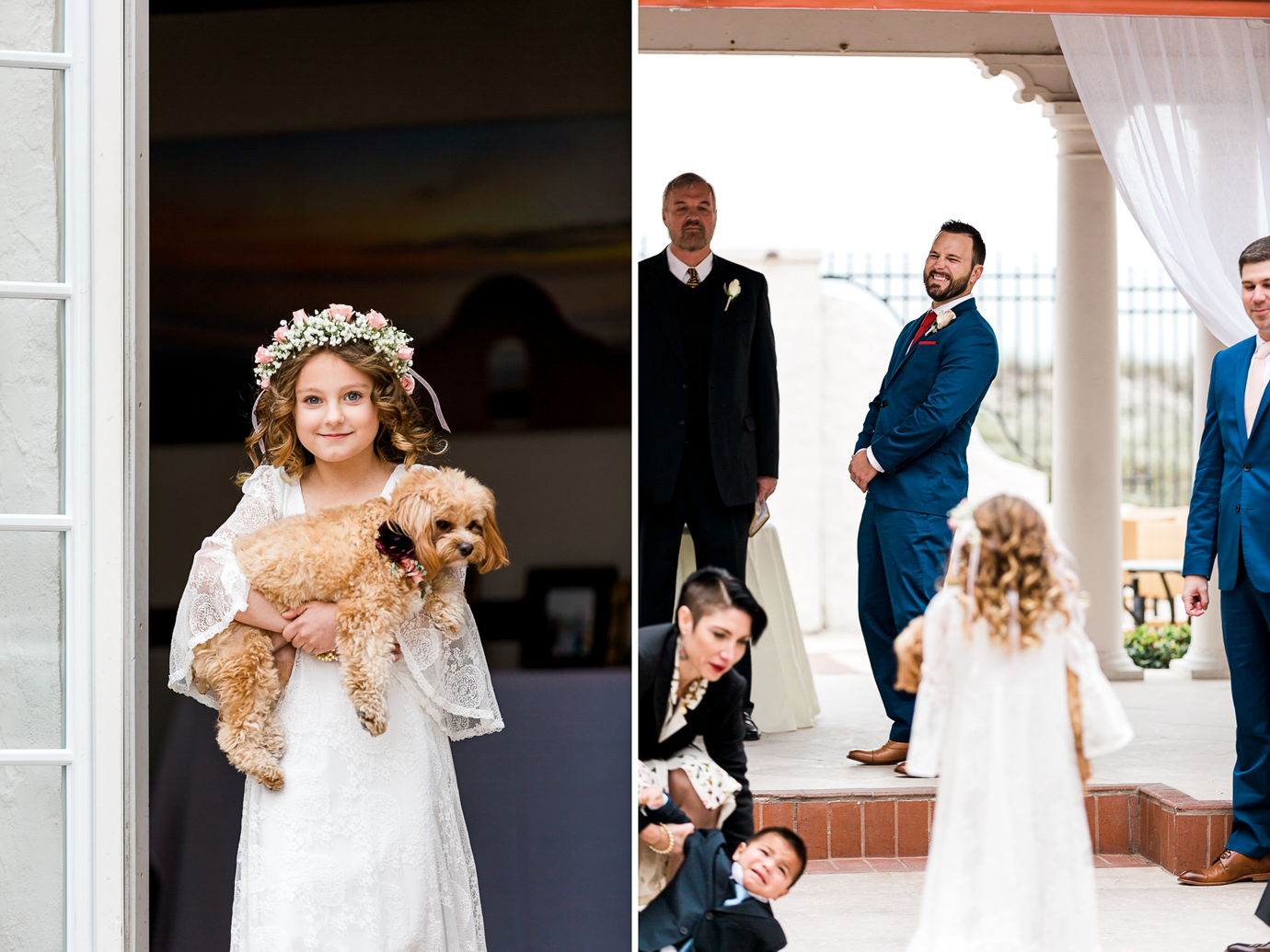 flower girl and the dog are part of the wedding
