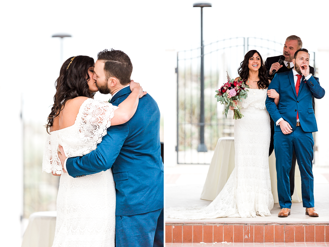 bride and groom's first kiss