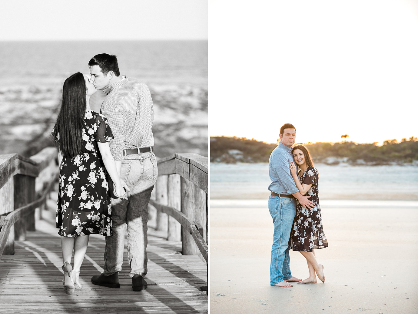 sunset engagement pictures at the beach in Jackosnville FL