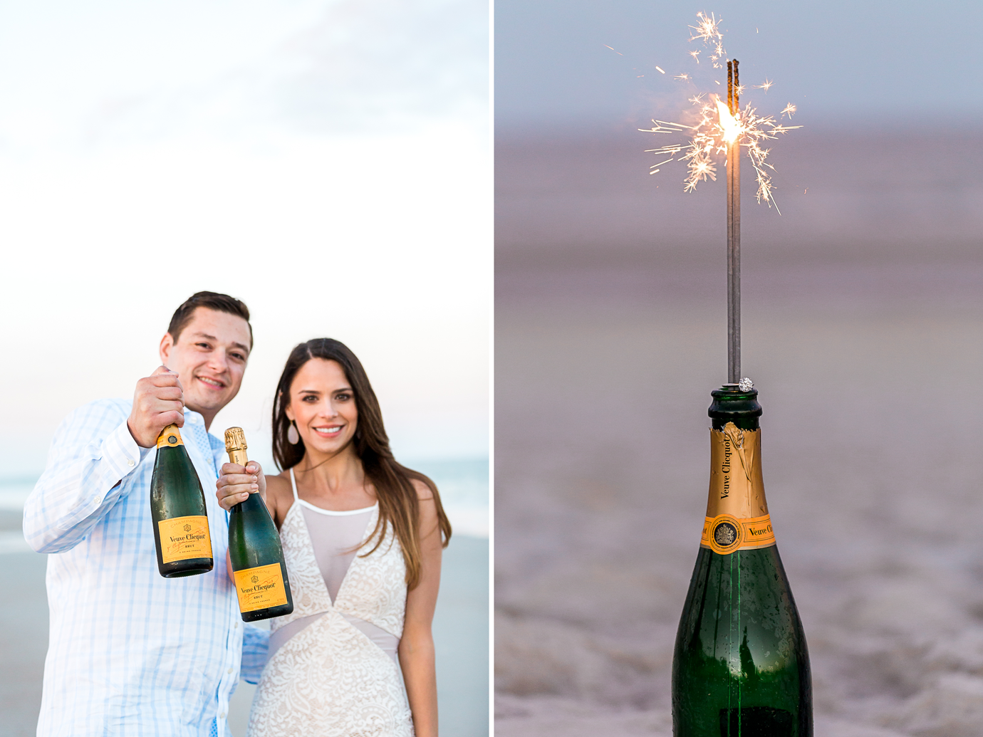 champagne and sparkles during engagement session in jacksonville fl