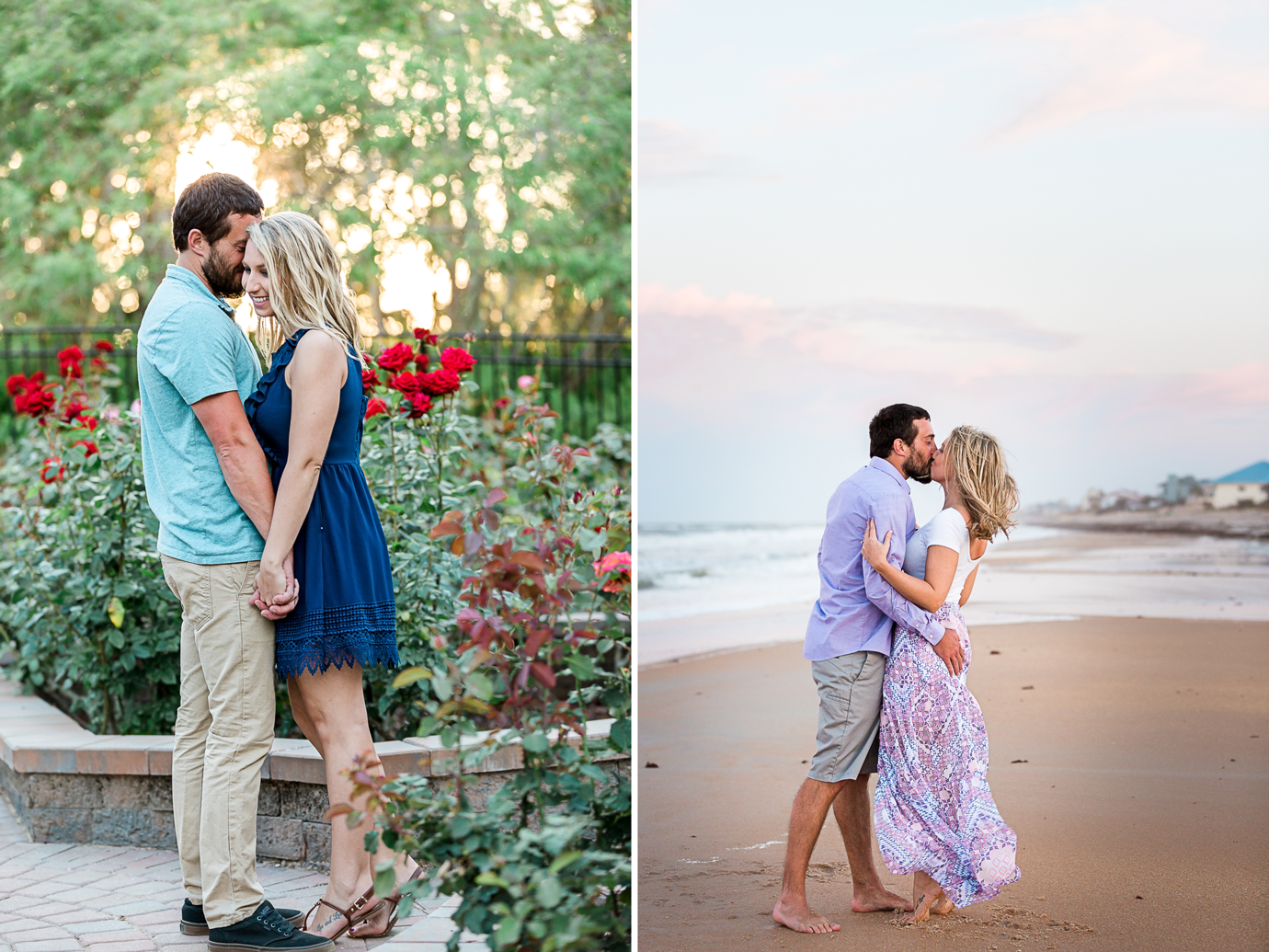 beach and rose garden engagement session