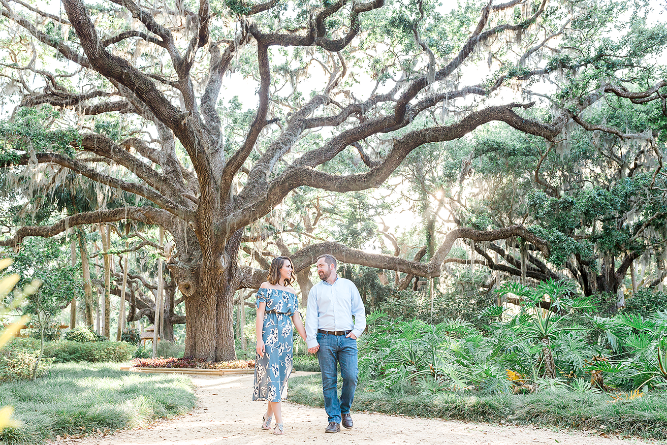 engagement session with moss trees