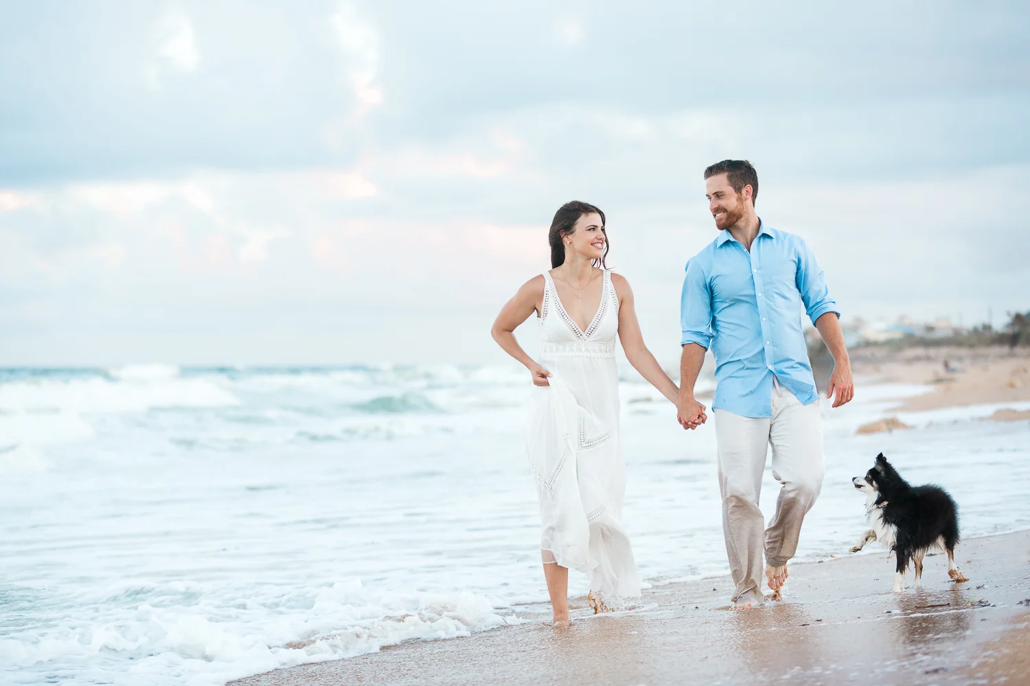 engagement pictures at the beach with a pet
