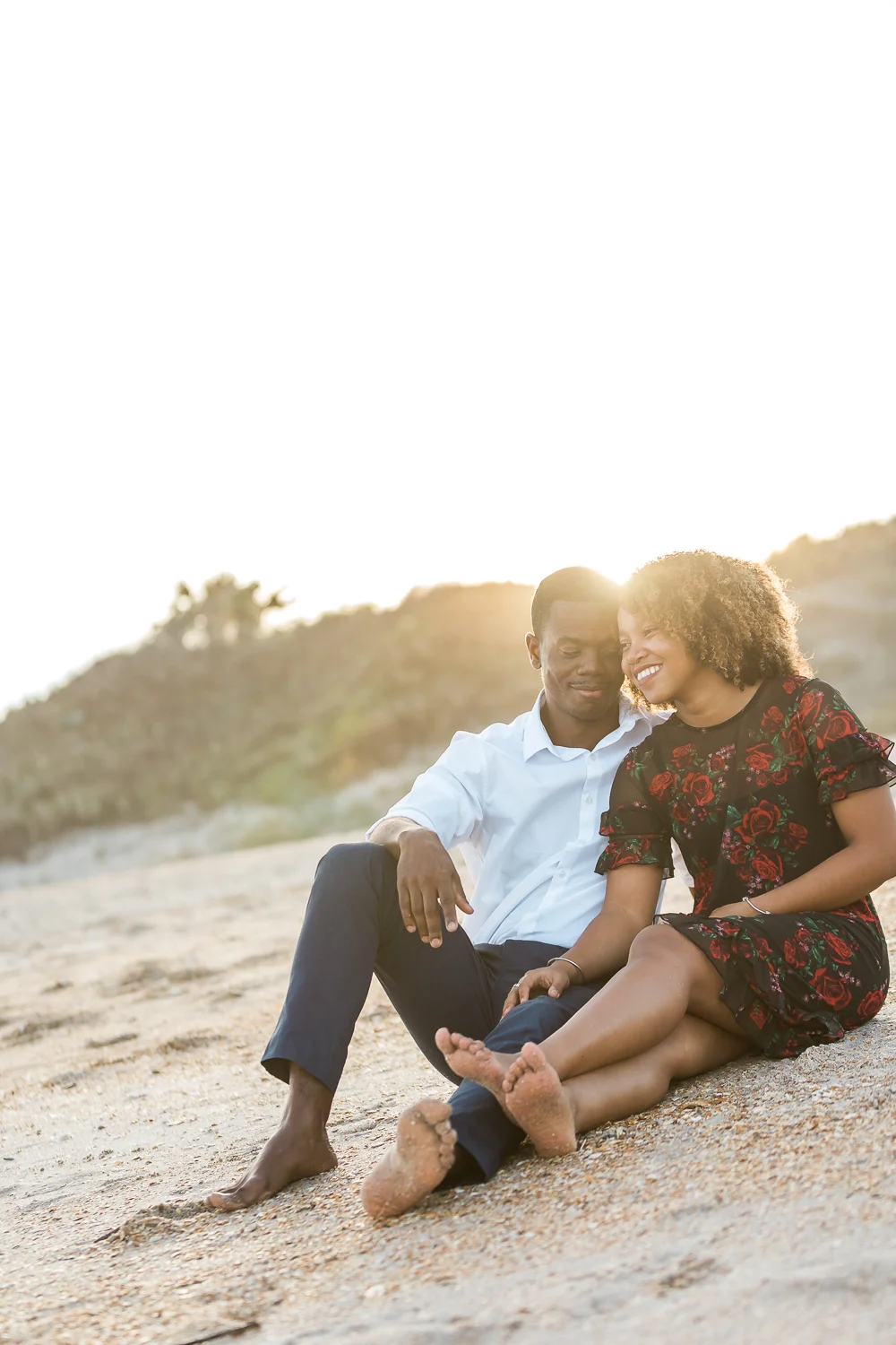 beach engagement photos during sunset