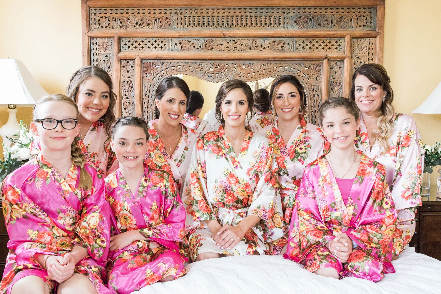 Bride and her bridal party getting ready