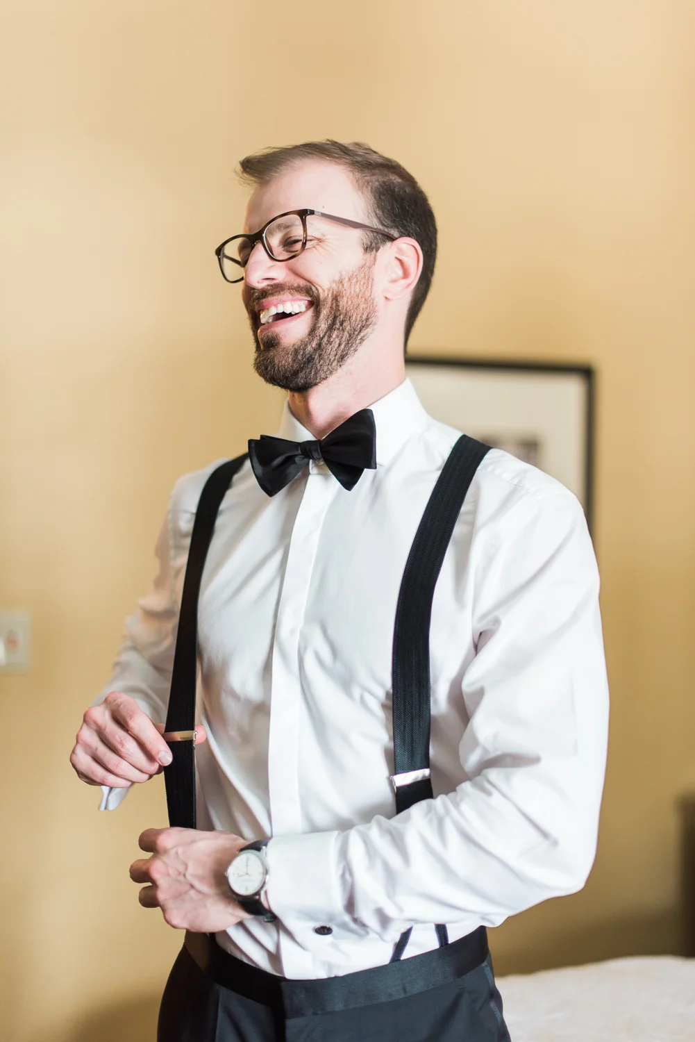 Groom getting ready in Casa Monica Hotel