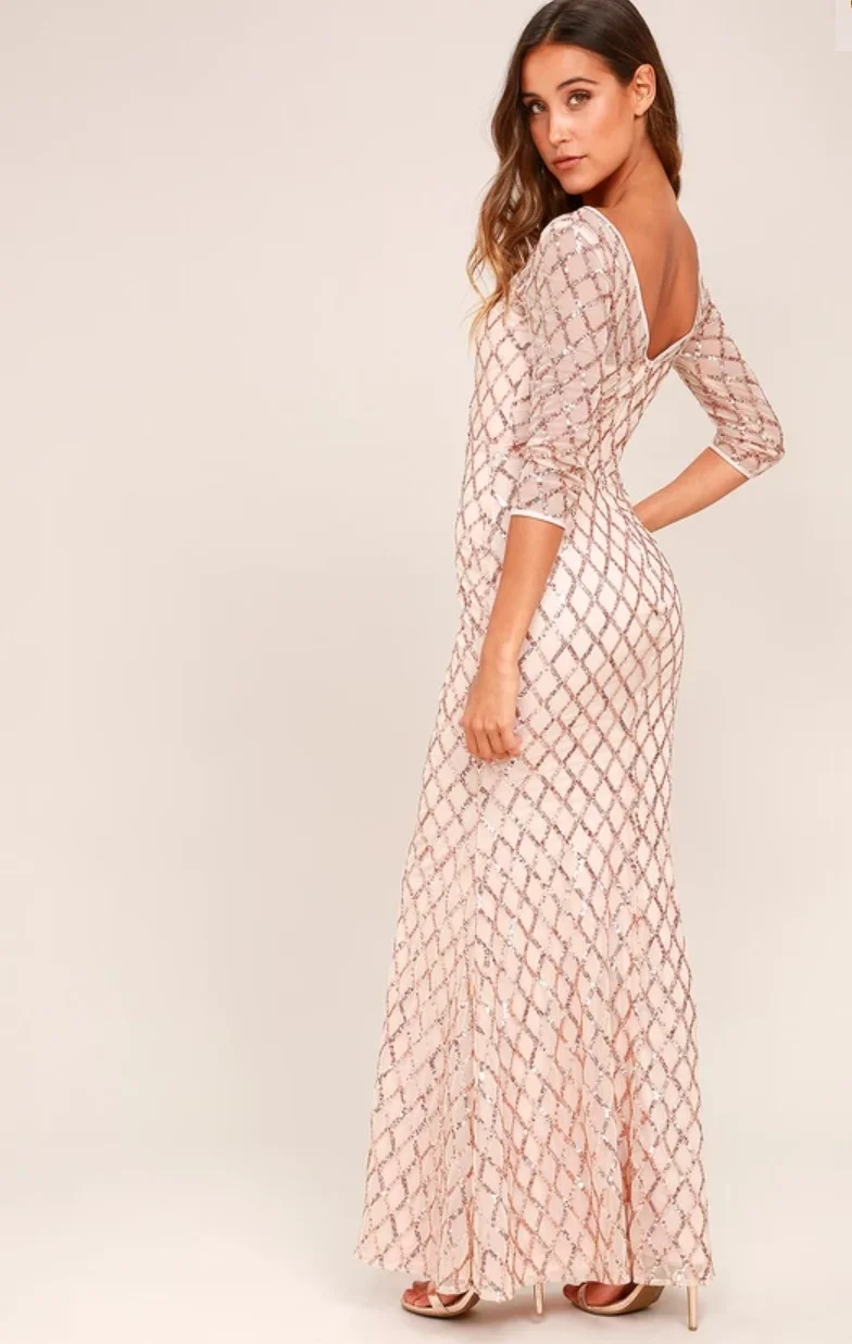 Glitter rose gold sequin maxi dress - size S $20