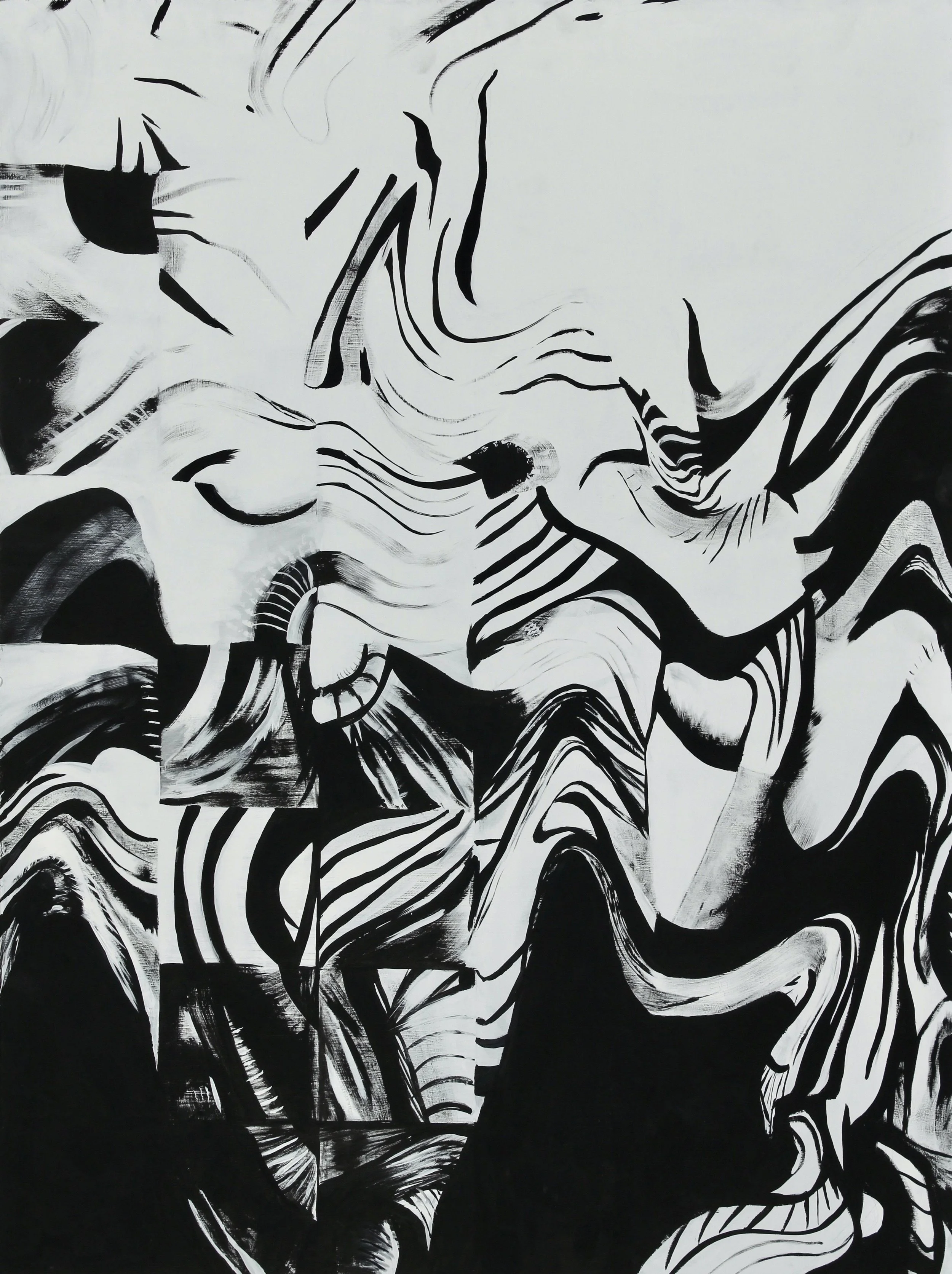 Distortion Panel Black and white tempera paint on hardboard, 36” x 48” Form and Surface, Fall 2017