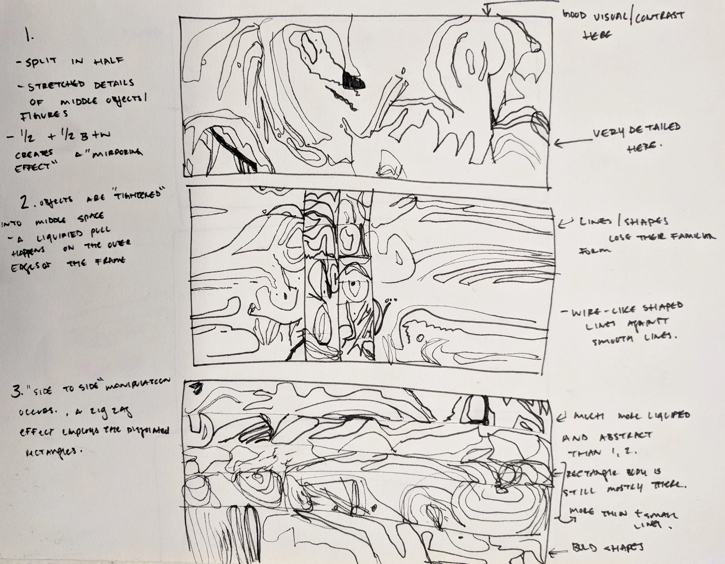 Preliminary Studies for Distortion Page from sketchbook Form and Surface, Spring 2018