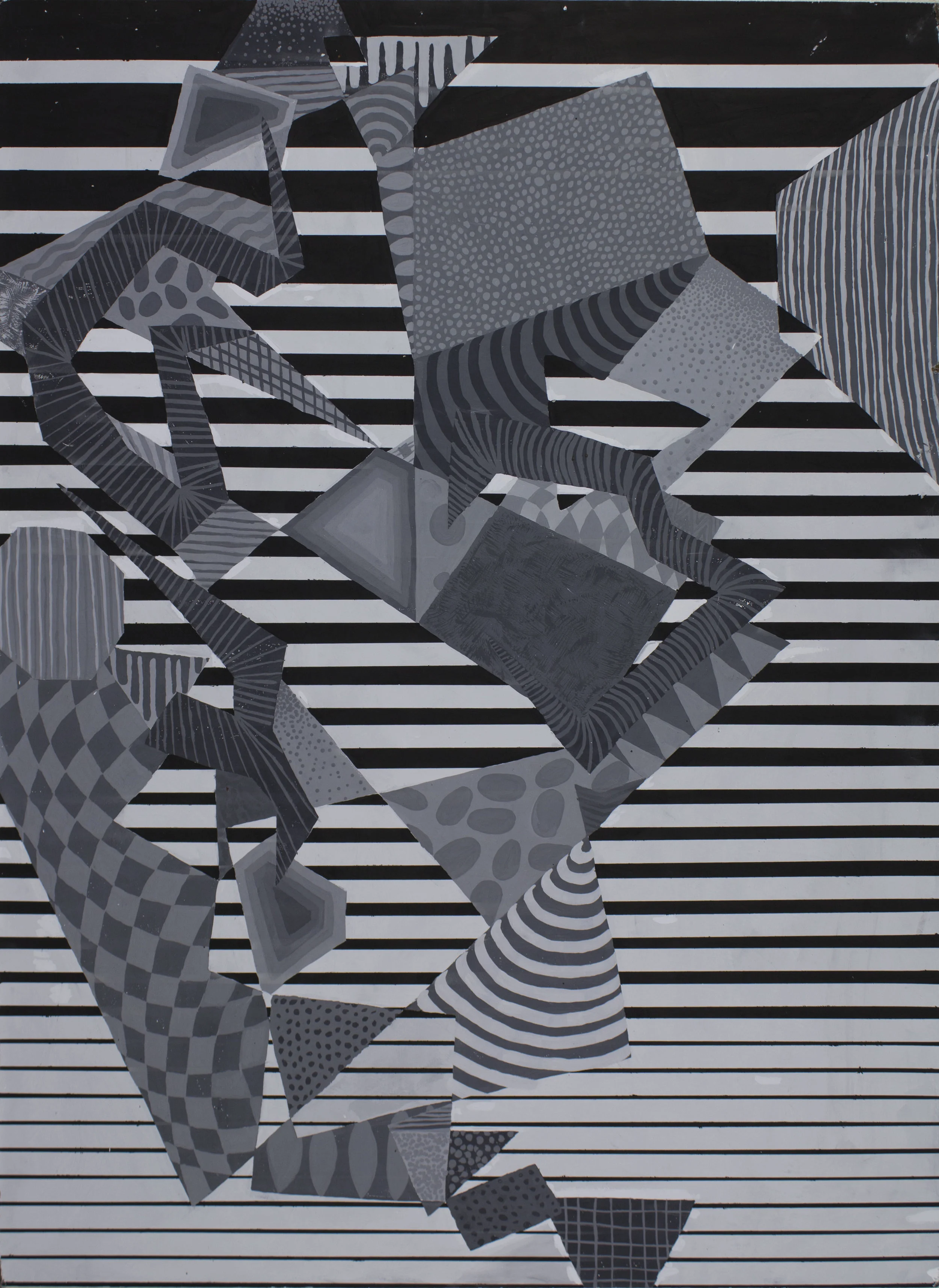 Expression through Form Black and white tempera paint on hardboard, 36” x 48” Form and Surface, Spring 2018