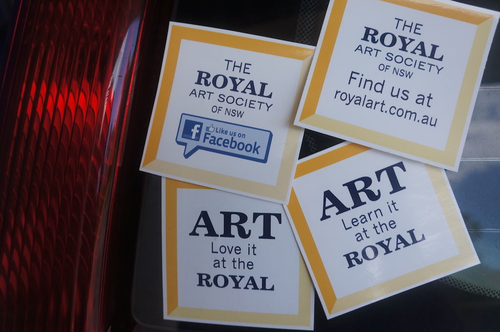 Stickers! Support your art society with a gold coin donation for a sticker for your art box, easel or car.