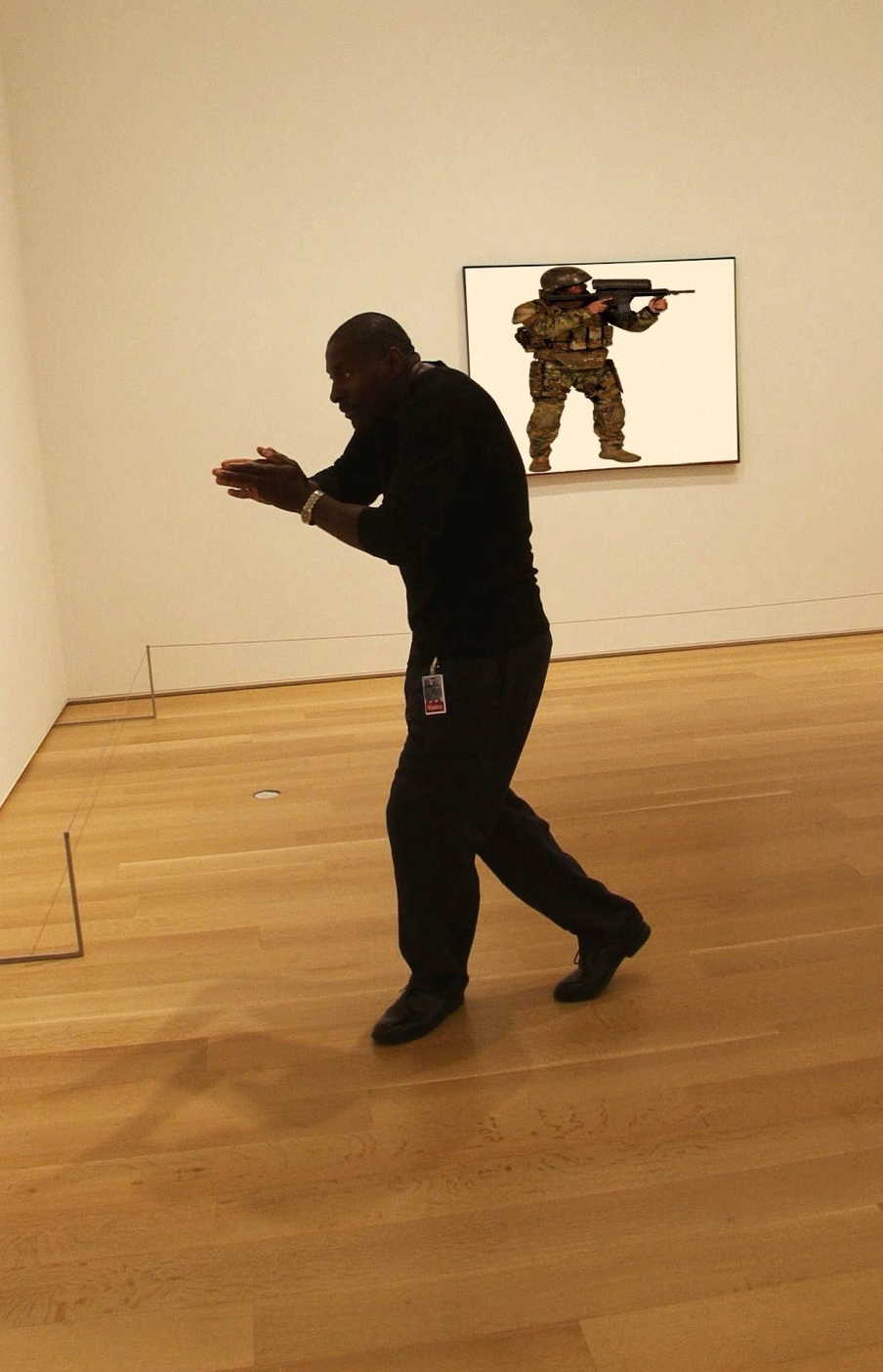 Hito Steyerl (b. 1966), still from Guards, 2012. single-channel HD video, 20 min. loop.