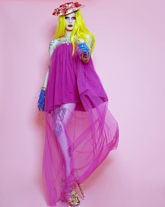 Another look at @q.liketheletter for @ferocemagazine Feb 2020 Vol 5 
Q is the designer, couturier, makeup artist, model, and stylist 🌸🌺❤️ #feroce #ferocemagazine #qliketheletter #fashion #editorial #pink #color #yellow #tattooedmodel #tulle #photog