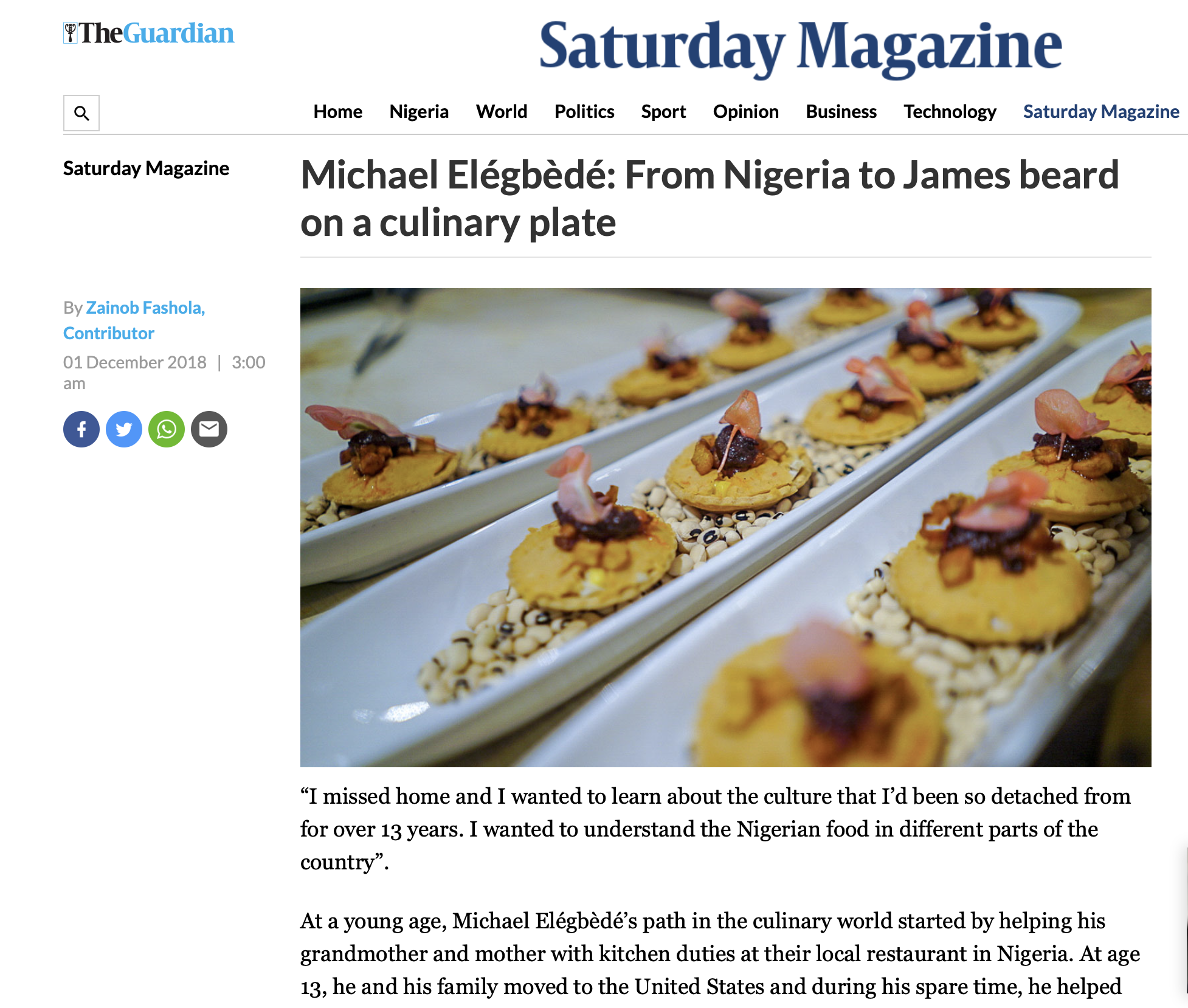 THE GUARDIAN - From Nigeria To James Beard On A Plate