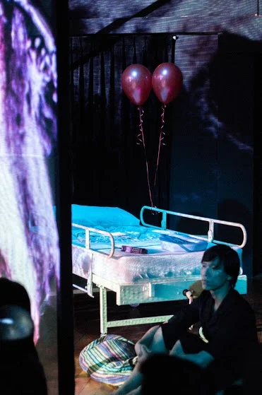 Photo: Yusri Sapari. Selected props, including a hospital bed, that were used in the 1999 performance were placed in the space.