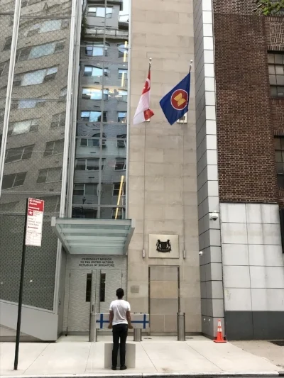Jee in front of the Singapore Consulate in New York, Oct 9, 2018