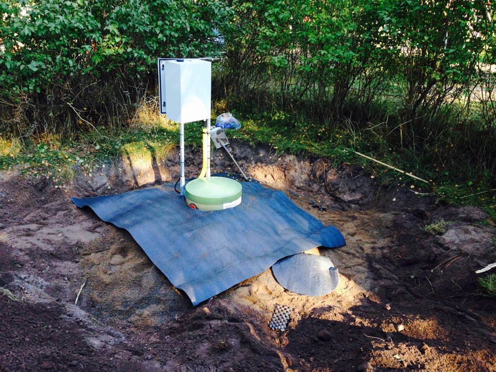 Tank isolerad med betongtäckmatta samt överfylld med betonggrus samt befintligt material.