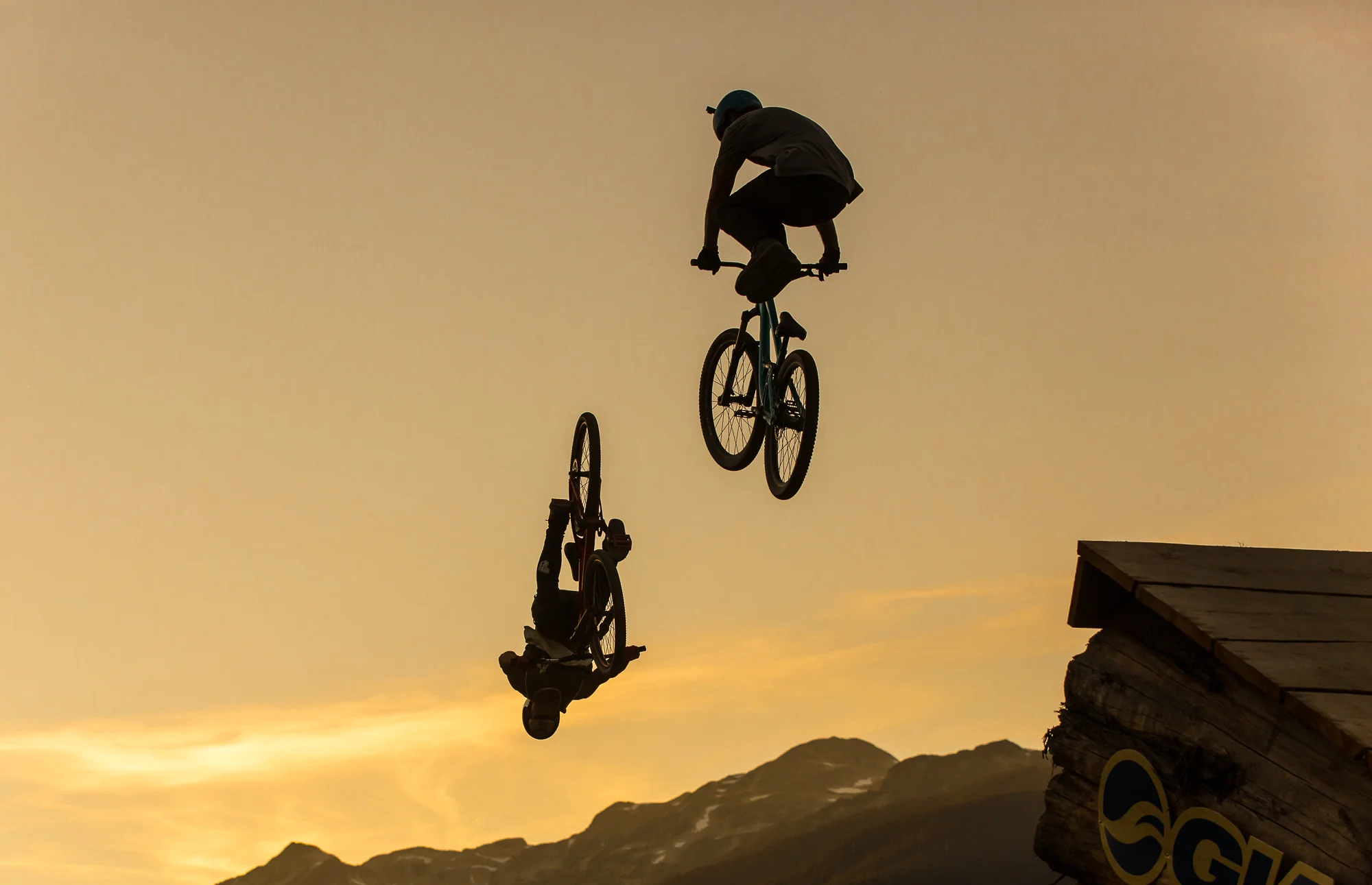 Godziek and Zejda sunset jump at Whistler RB Joyride
