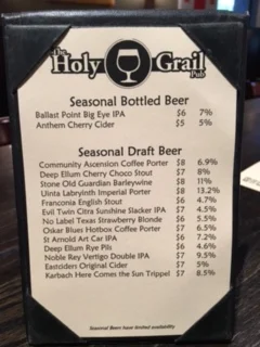 Seasonal Draft Beer List 