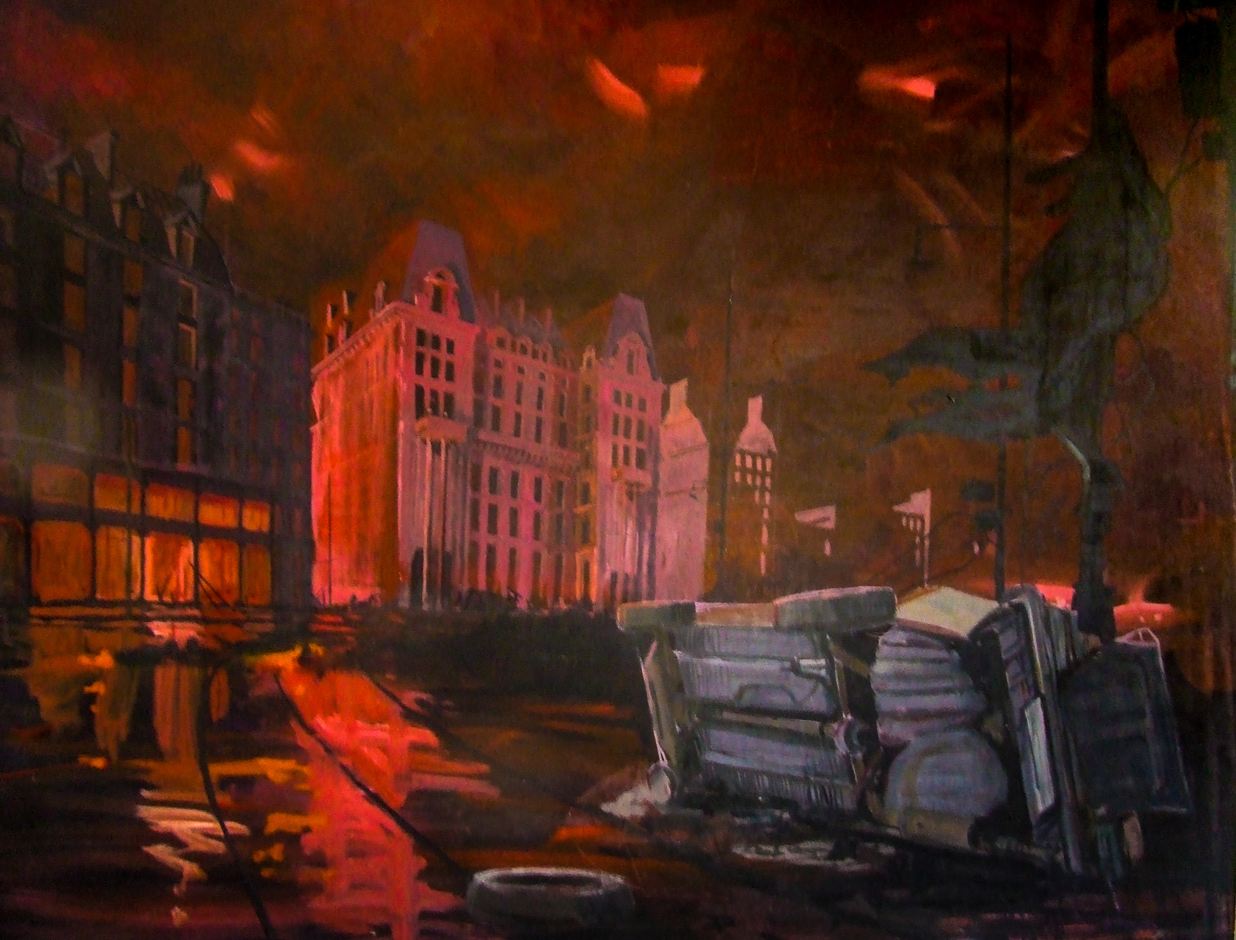 Blitz There is a small picture in the National Gallery in London entitled the Legend of Saint Augustine: a haunted shoreline with classical ruins. This picture affected a number of my own paintings. At one point I made a biggish model from cardboard of ruined tenements by the sea which I lit variously with an electric lamp and used as a reference for other, increasingly large, paintings. For twenty years I continued to make images of this wasteland and then I stopped.